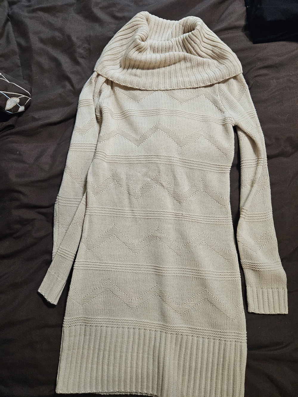 Moral Fiber Cream Cowl Neck Sweater Dress